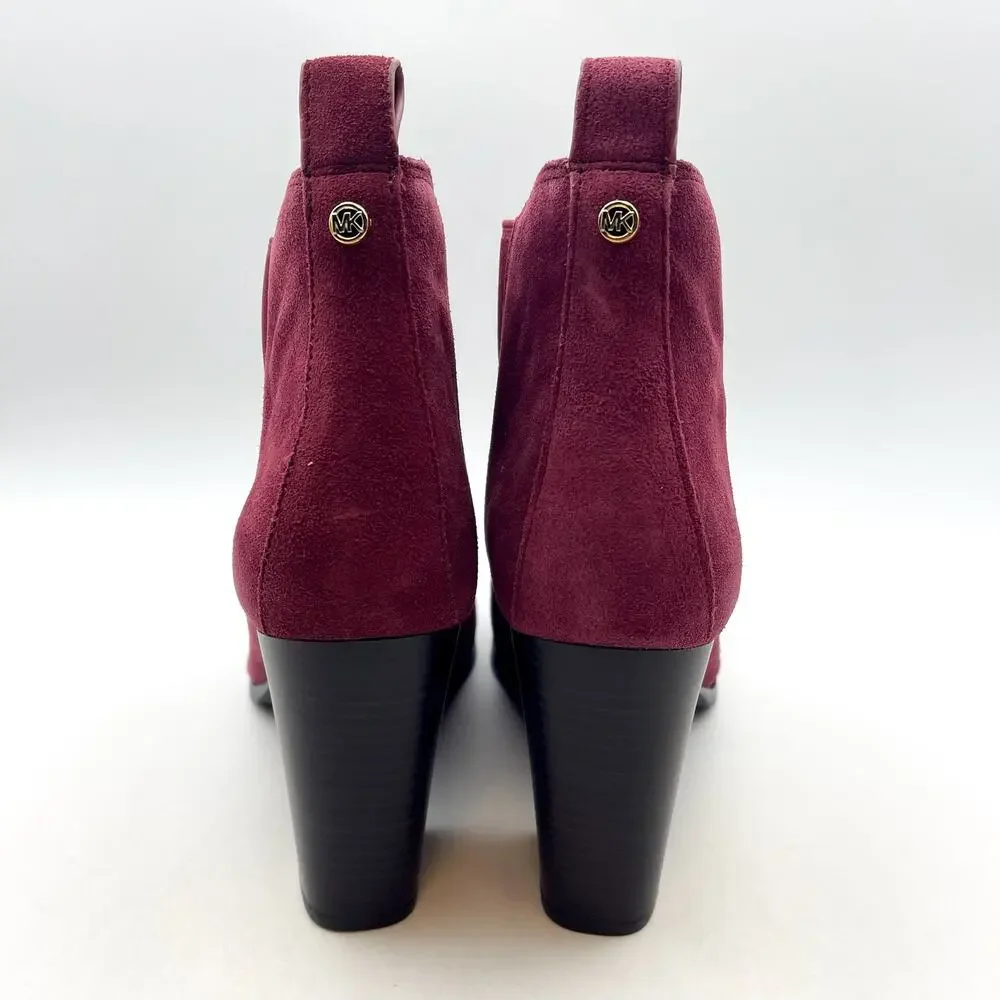 MICHAEL KORS Womens Evaline Booties Size 8.5M Mulberry Red Suede Heeled NWOB
